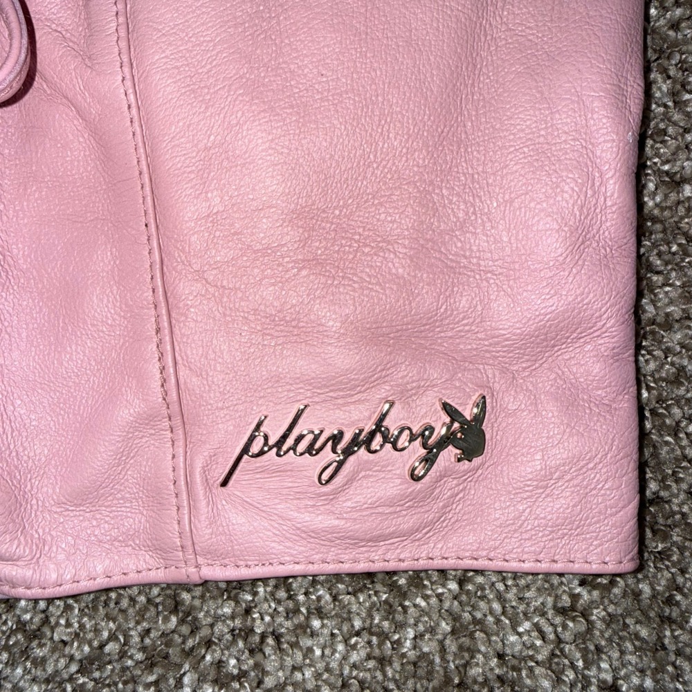 Playboy Leather Skirt Set Womens Large Pink Excellent Y2K Lace Up Halter 2pc - Picture 9 of 15